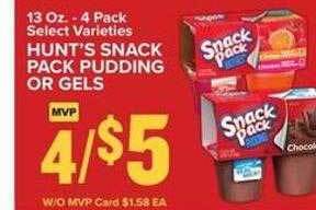 Food Lion Hunt's snack pack pudding or gels offer