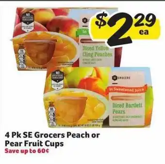 Harveys Supermarkets 4 pk se grocers peach or pear fruit cups offer