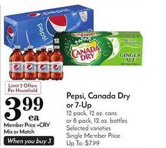 Pavilions Pepsi, canada dry or 7-up offer
