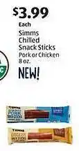 Aldi Simms chilled snack sticks pork or chicken offer