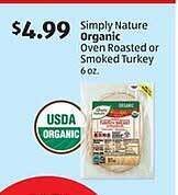 Aldi Simply nature organic oven roasted or smoked turkey offer