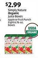 Aldi Simply nature organic juice boxes offer