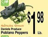 Super Saver Daniels produce poblano peppers offer