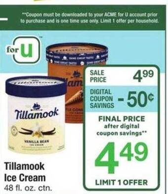 ACME Tillamook ice cream offer