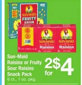 ACME Sun-maid raisins or fruity sour raisins snack pack offer