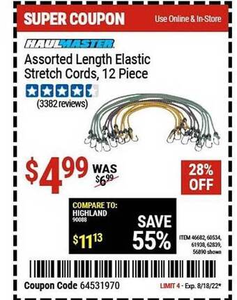Harbor Freight Tools Haulmaster assorted length elastic stretch cords, 12 piece offer