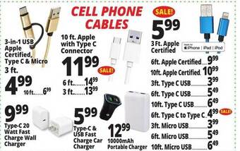 Ocean State Job Lot Cell phone cables offer