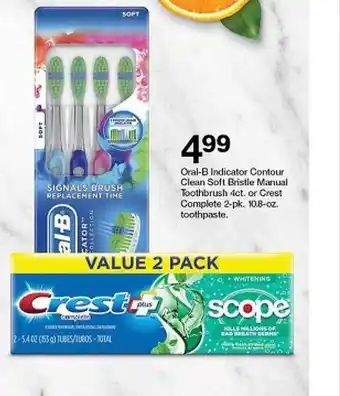Target Oral-b indicator contour clean soft bristle manual toothbrush 4ct. or crest complets 2-pk offer