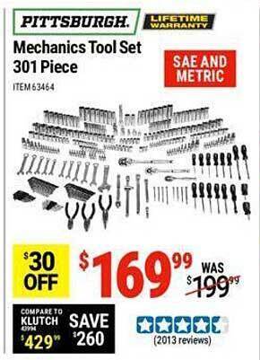 Harbor Freight Tools Pittsburgh mechanics tool set 301 piece offer