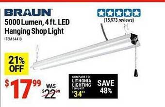 Harbor Freight Tools Braun 5000 lumen 4ft led hanging shop light offer