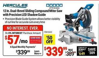 Harbor Freight Tools Hercules 12 in dual-bevel sliding compound miter saw with precision led shadow guide offer