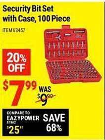 Harbor Freight Tools Security bit set with case 100 piece offer