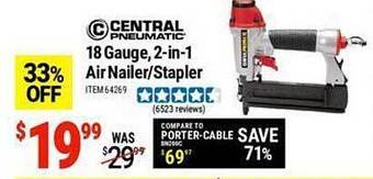 Harbor Freight Tools Central pneumatic 18 gauge 2-in-1 air nailer stapler offer