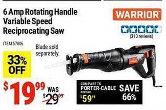 Harbor Freight Tools 6 amp rotating handle variable speed reciprocating saw offer