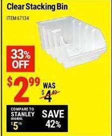 Harbor Freight Tools Clear stacking bin offer
