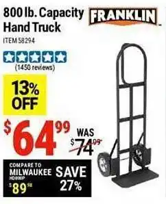 Harbor Freight Tools 800 lb capacity hand truck offer
