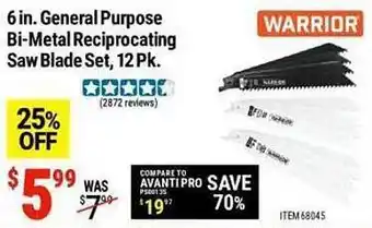 Harbor Freight Tools 6 in general purpose bi-metal reciprocating saw blade set 12 pk warrior offer