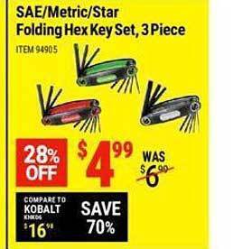 Harbor Freight Tools Sae metric star folding hex key set 3 piece offer