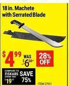 Harbor Freight Tools 18 in machete with serrated blade offer