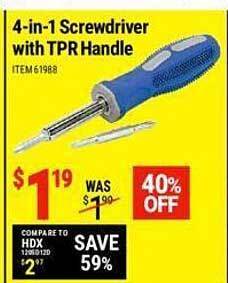 Harbor Freight Tools 4-in-1 screwdriver with tpr handle offer
