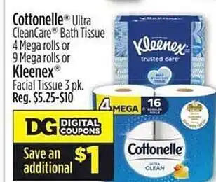 Dollar General Cottonelle ultra cleancare bath tissue kleenex facial tissue offer