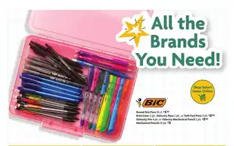 Family Dollar Round stic pens, brite liner, gelocity pens or soft feel pens, gelocity pen or velocity mechanical pencil, mechanical pencils offer