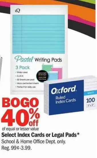 Meijer Select index cards or legal pads school & home office dept. offer