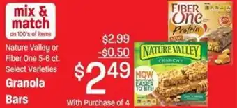 Ridley's Family Markets Nature Valley or Fiber One Garonola Bars offer