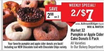 Price Chopper Market 32 pumpkin or apple cider cake donuts 6 pack offer