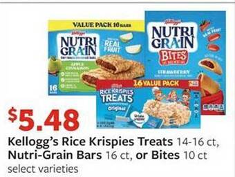 Fareway Kellogg's rice krispies treats nutri-grain bars or bites offer