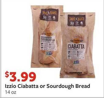 Fareway Izzio ciabatta or sourdough bread offer