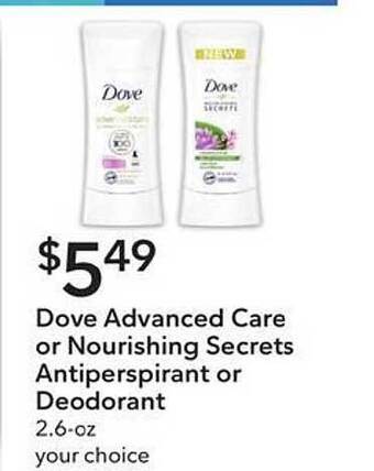 Publix Dove advanced care or nourishing secrets antiperspirant or deodorant offer