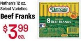 Ridley's Family Markets Nathan's 12 oz. Beef Franks offer