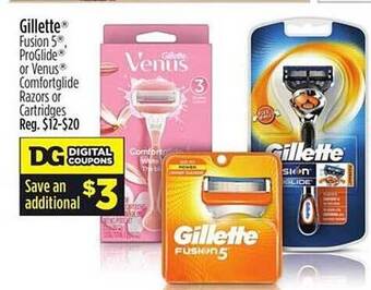 Dollar General Gillette fusion 5 proglide or venus comfortglide razors or cartridges offer