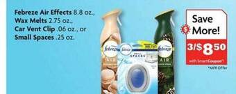 Family Dollar Febreze air effects, wax melts, car vent clip or small spaces offer
