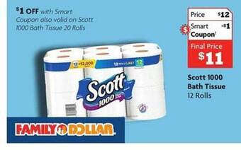 Family Dollar Scott 1000 bath tissue offer