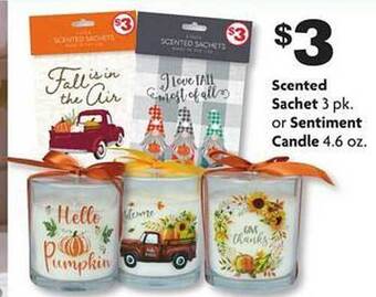 Family Dollar Scented sachet or sentiment candle offer