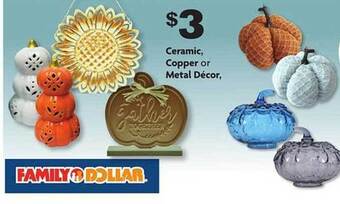 Family Dollar Ceramic, copper or metal décor offer