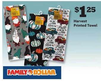 Family Dollar Harvest printed towel offer