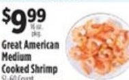 Pioneer Supermarkets Great American Medium Cooked Shrimp offer