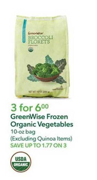 Publix Greenwise frozen organic vegetables offer