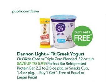 Publix Dannon light + fit greek yogurt offer