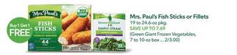 Publix Mrs.paul's fish sticks or fillets offer