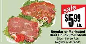 Rancho Markets Regular or marinated beef chuck roll steak offer