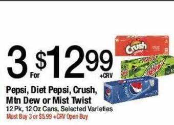 Jons International Pepsi diet pepsi crush mtn dew or mist twist offer