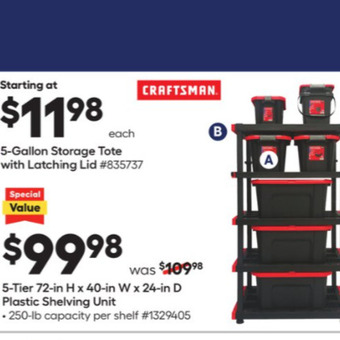Lowe's 5-tier plastic shelving unit offer