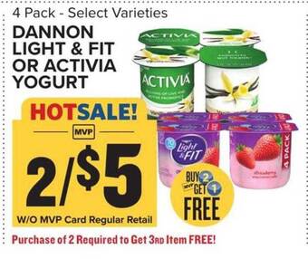 Food Lion Dannon light & fit or activia yogurt offer