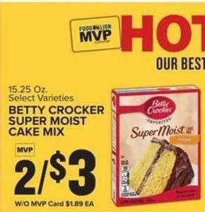 Food Lion Betty crocker super moist cake mix offer