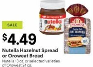 Nob Hill Nutella Hazelnut Spread or Oroweat Bread offer