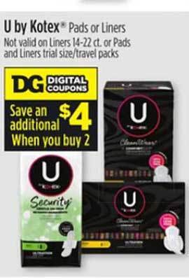 Dollar General U by kotex pads or liners offer